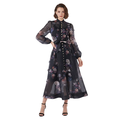 Fleura Embroidered Long Lantern Dress