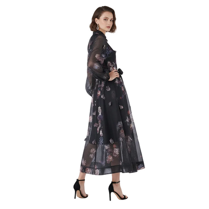 Fleura Embroidered Long Lantern Dress