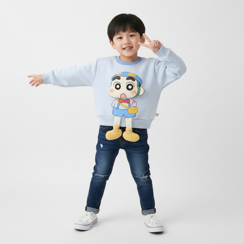 Kids Crayon Shin-Chan 3D Applique Pullover Sweatshirt
