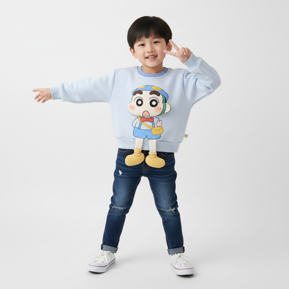 Kids Crayon Shin-Chan 3D Applique Pullover Sweatshirt