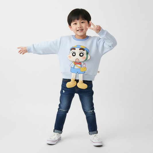 Kids Crayon Shin-Chan 3D Applique Pullover Sweatshirt