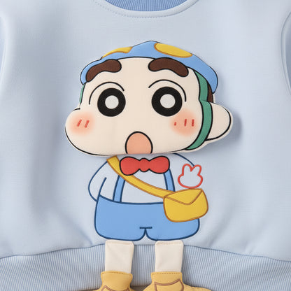 Kids Crayon Shin-Chan 3D Applique Pullover Sweatshirt