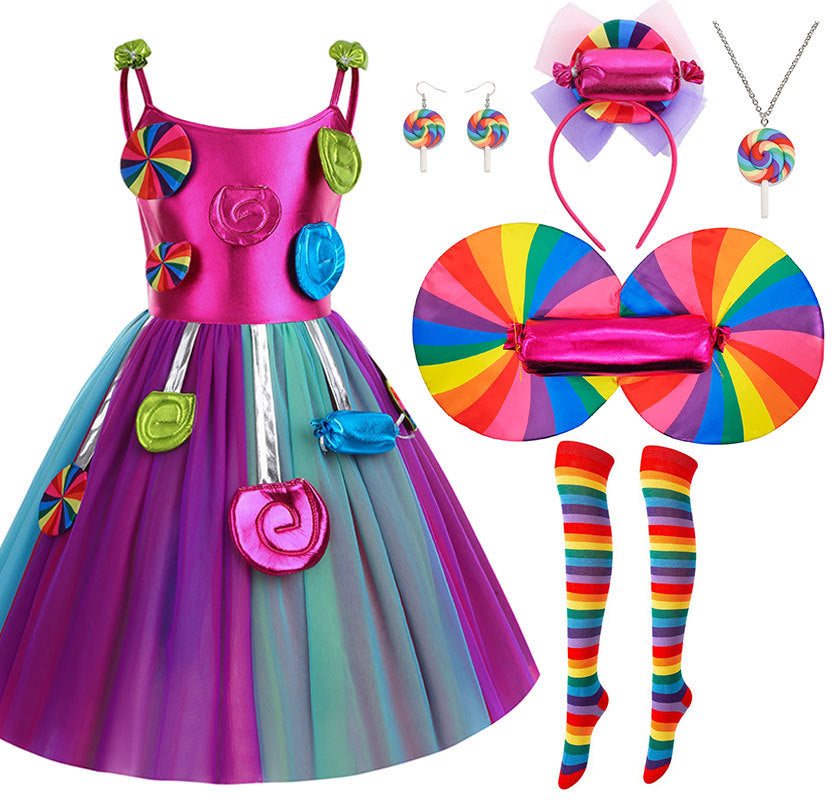 Girls Candyland Lollipop Princess Dress Set