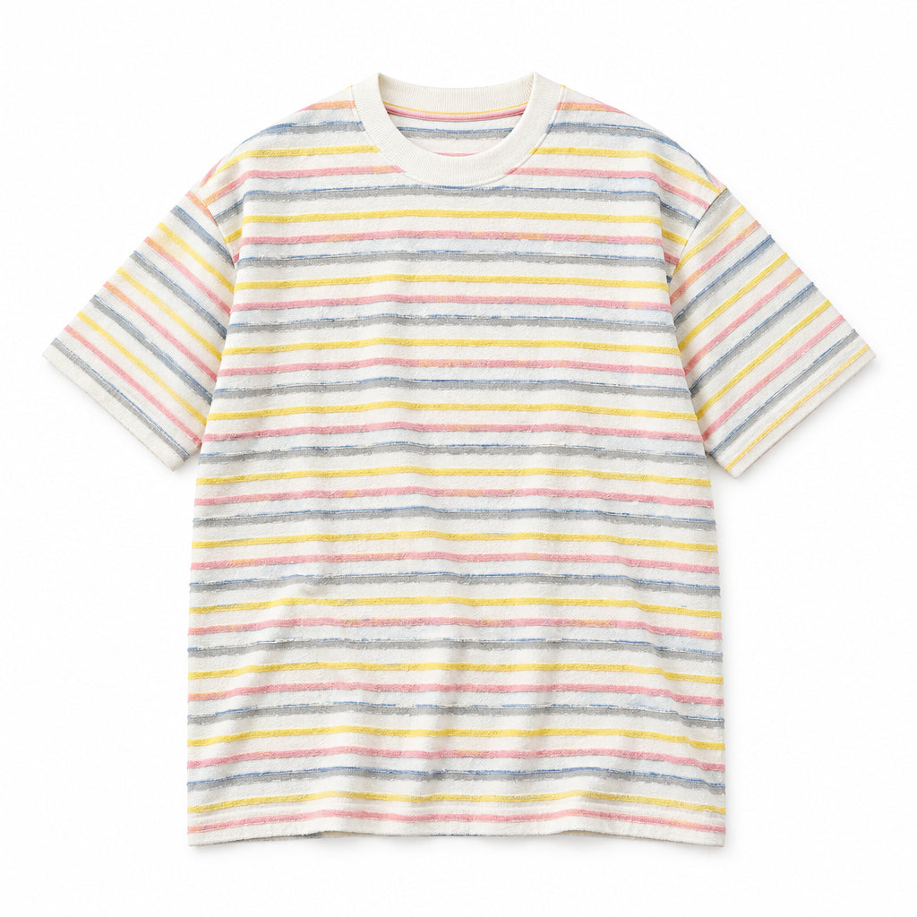 Jacquard Retro Textured Multi-Color Striped T-Shirt