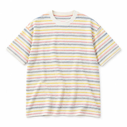 Jacquard Retro Textured Multi-Color Striped T-Shirt