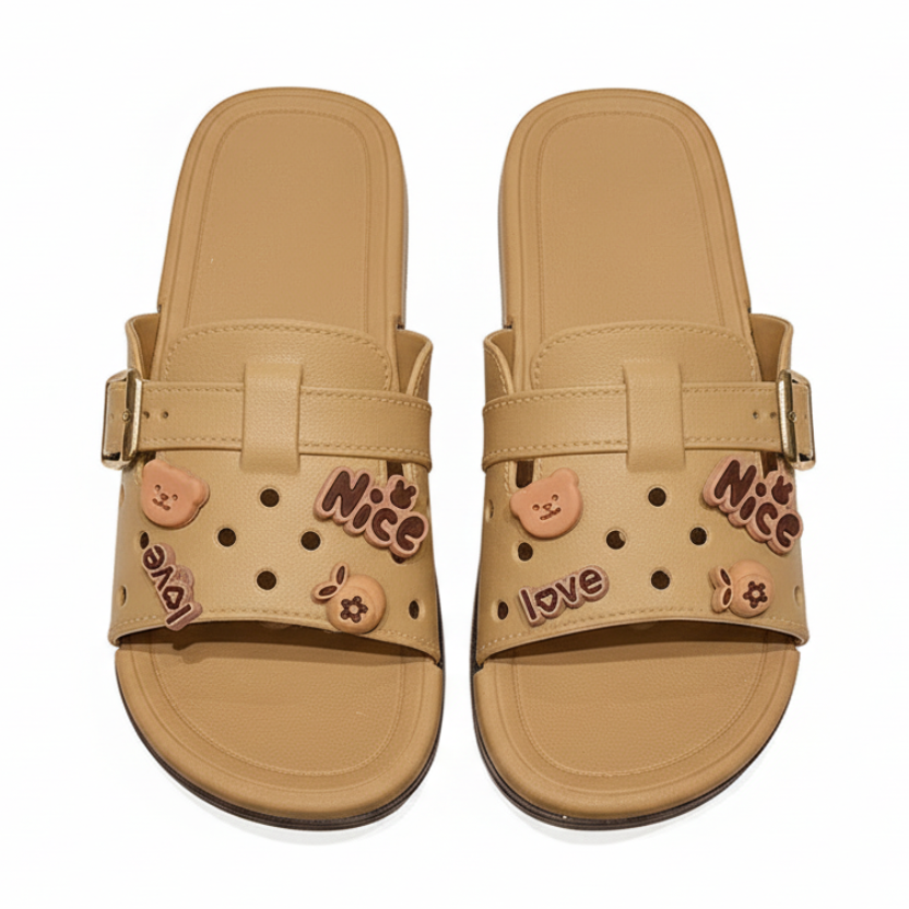 Women Honey Bear Charm Buckle Slides