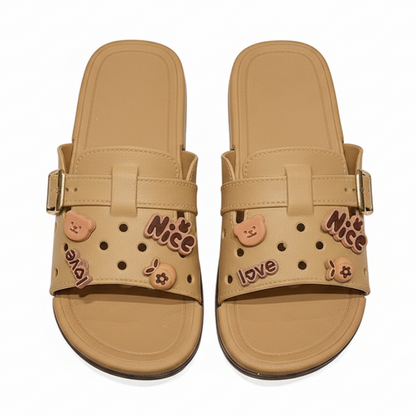 Women Honey Bear Charm Buckle Slides