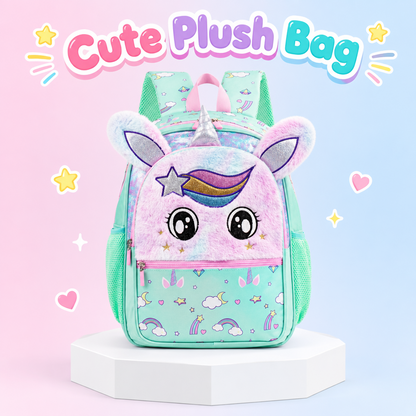 Girl's Fluffy Mint Green Unicorn School Backpack