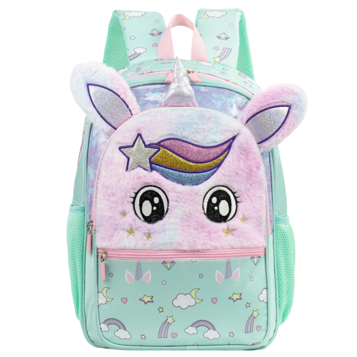 Girl's Fluffy Mint Green Unicorn School Backpack