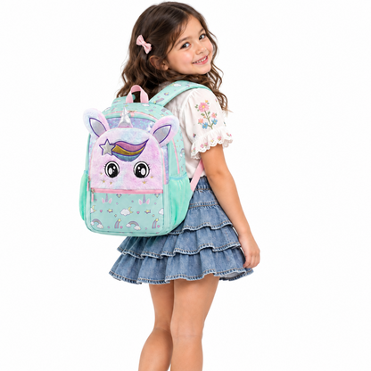 Girl's Fluffy Mint Green Unicorn School Backpack