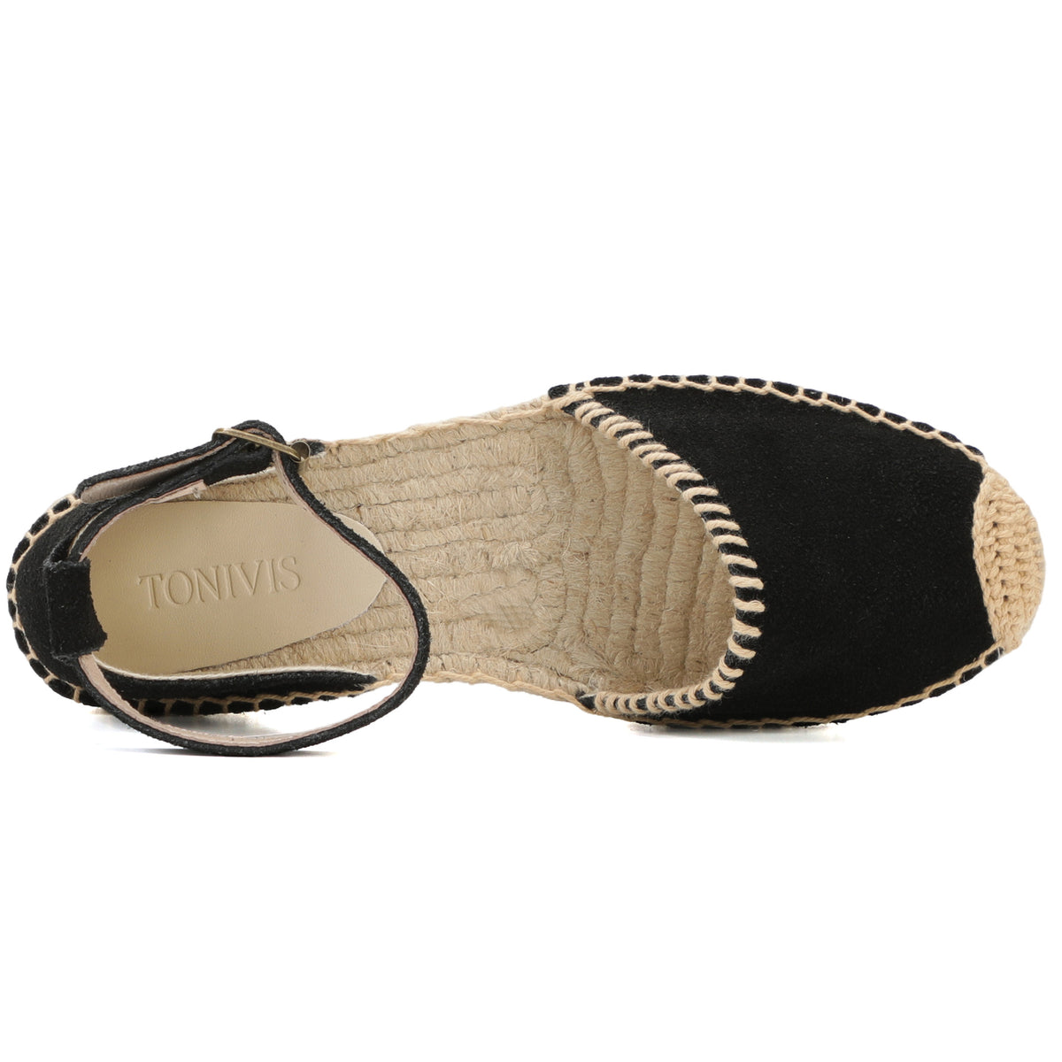 TONIVIS Women's Suede Leather Ankle Strap Espadrille Sandals