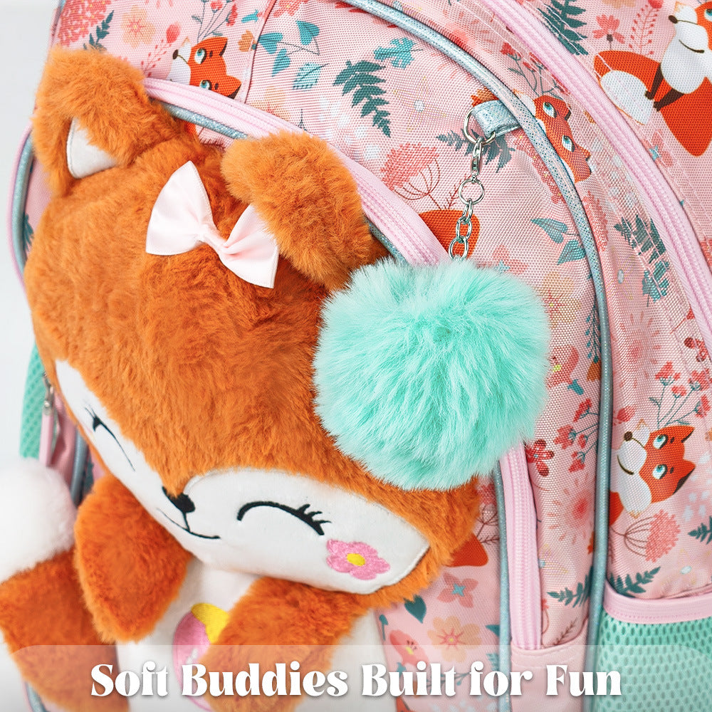 Girl's 3D Fox Plush School Backpack