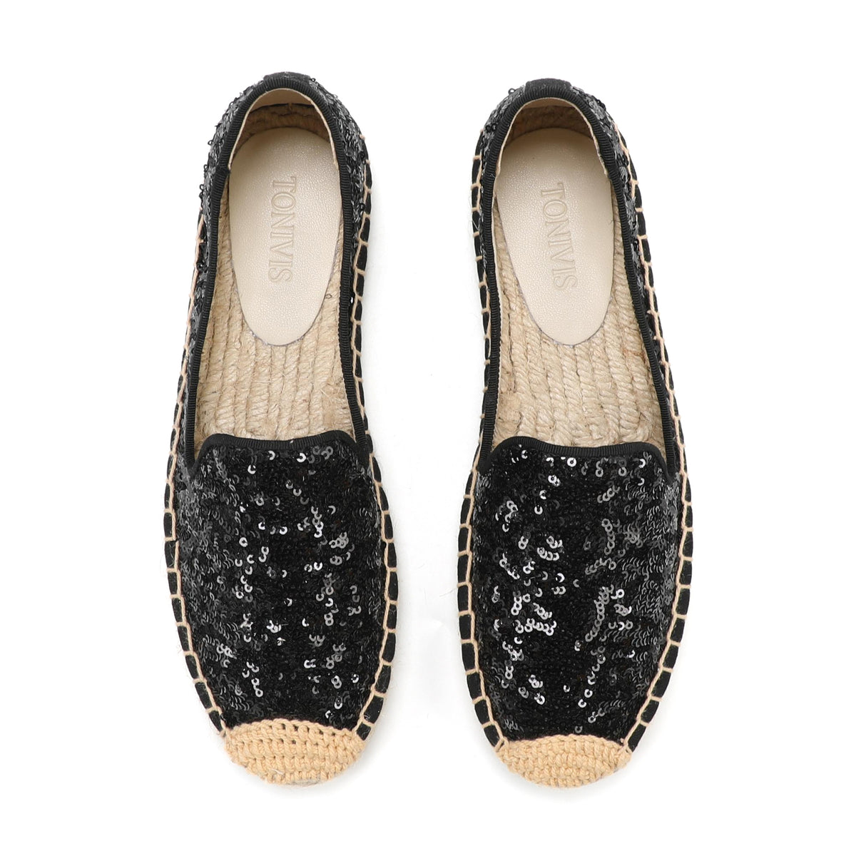 TONIVIS Women's Slip-On Sequin Espadrille Flats