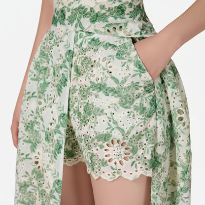 Mystique Embroidered Long Front Slit Corset Dress with Shorts.