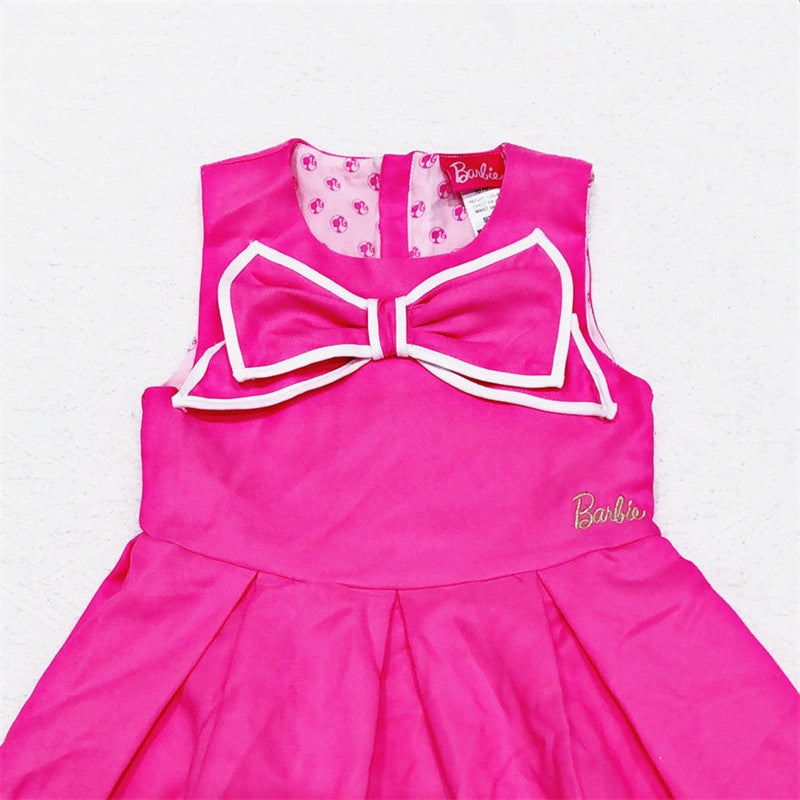 Barbie Girls Pink A-Line Casual Dress with Statement Bow Accent