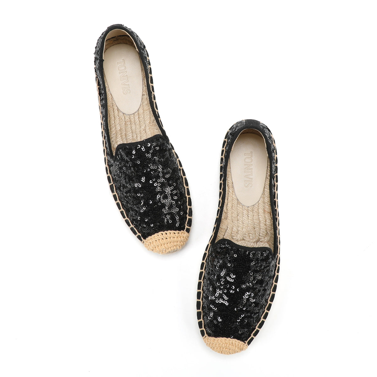 TONIVIS Women's Slip-On Sequin Espadrille Flats