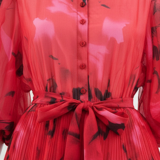 Roseate Puff Sleeve Volume Midi Dress.