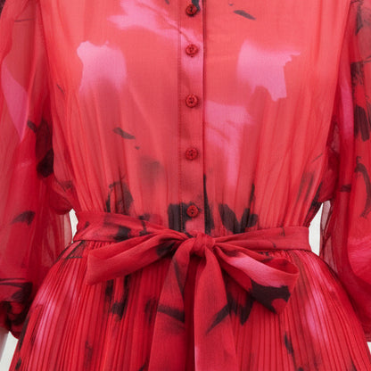 Roseate Puff Sleeve Volume Midi Dress.