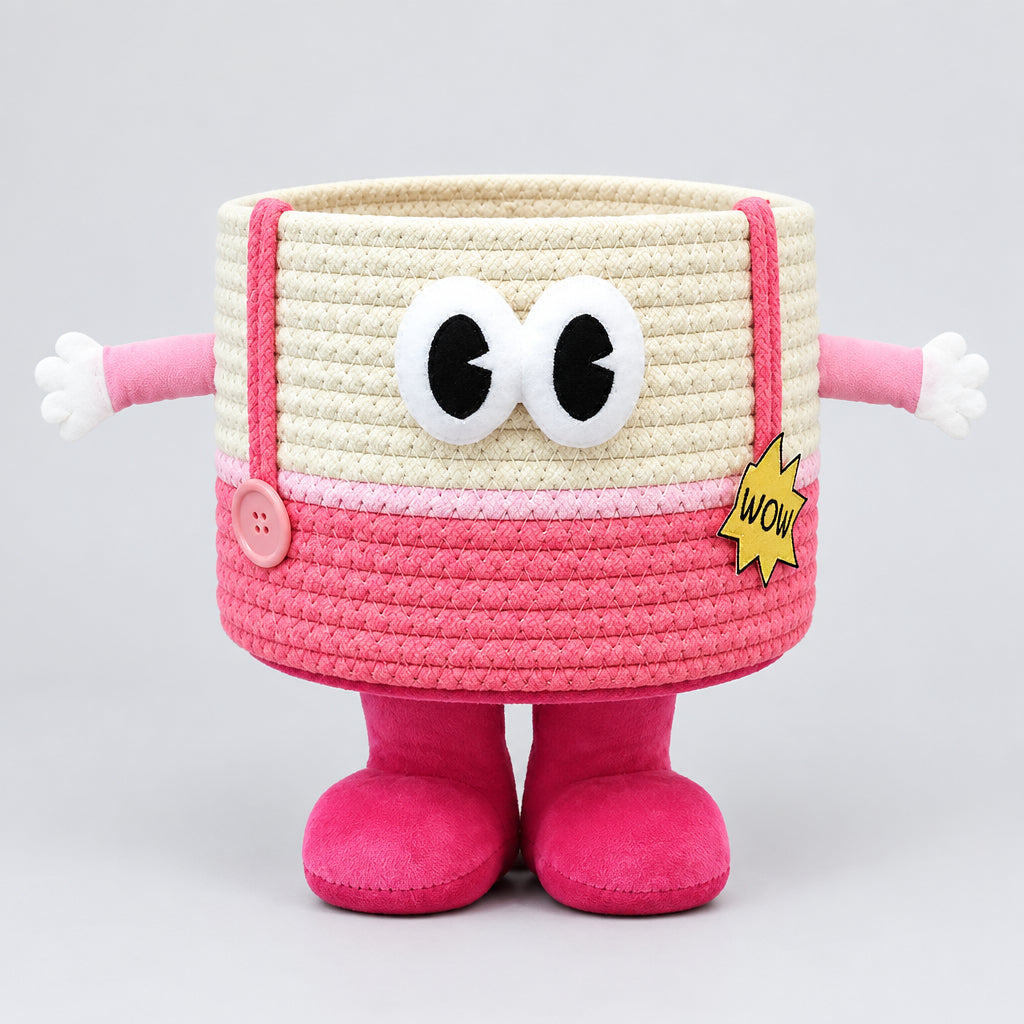 Cute 3D Monster Woven Cotton Rope Storage Basket with Feet