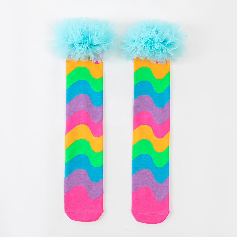 Girls' Vibrant Rainbow Wavy Stripe Knee-High Crazy Socks