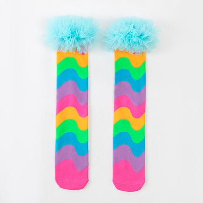 Girls' Vibrant Rainbow Wavy Stripe Knee-High Crazy Socks
