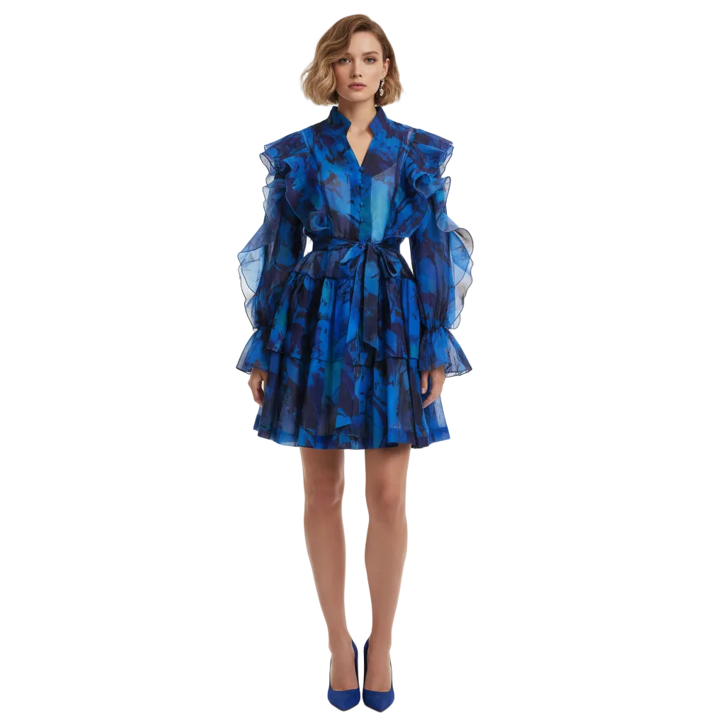 Roseate Long Sleeve Volume Mini Dress