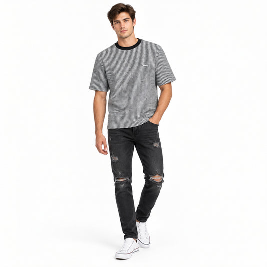 Men's Textured Knit Chevron Print Crew Neck T-Shirt