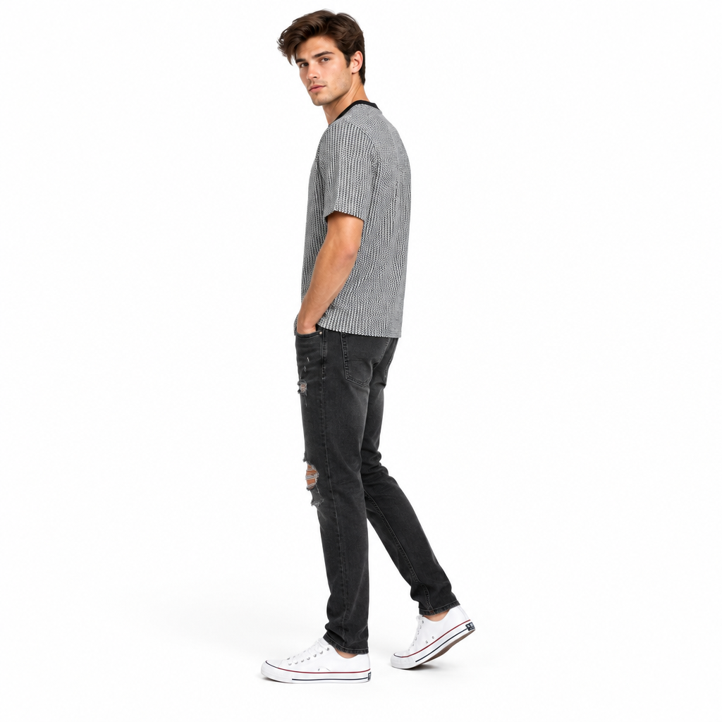 Men's Textured Knit Chevron Print Crew Neck T-Shirt