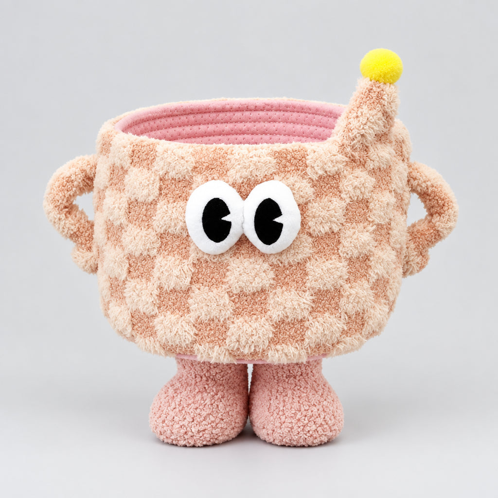 Adorable 3D Checkerboard Monster Storage Basket with Feet