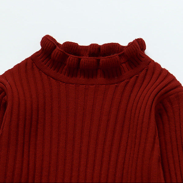 Girls Red Ribbed Turtleneck & Bunny Fleece Dress 2-Piece Outfit Set