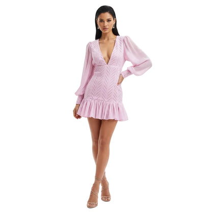 Sassy Long Lantern Sleeves Slimming Mini Dress