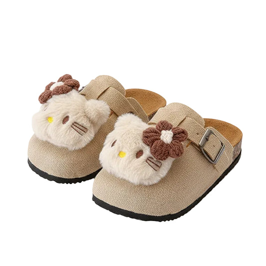 Happy Hops Girl's Kitty Inspired Suede Mule - Beige