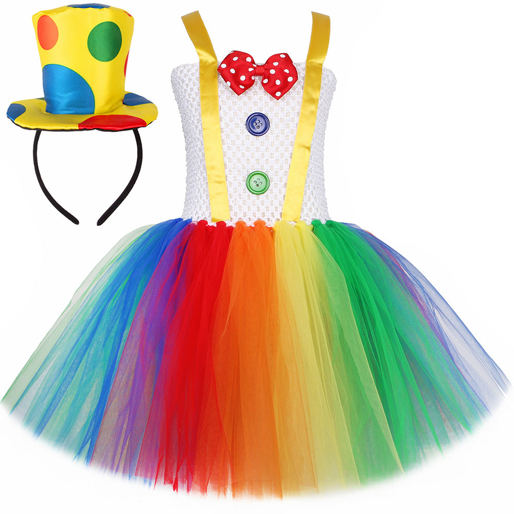 Girls Rainbow Clown Tutu Costume Set