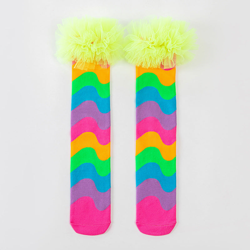 Girls' Vibrant Rainbow Wavy Stripe Knee-High Crazy Socks