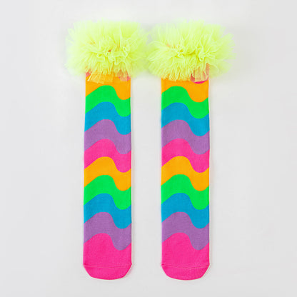 Girls' Vibrant Rainbow Wavy Stripe Knee-High Crazy Socks