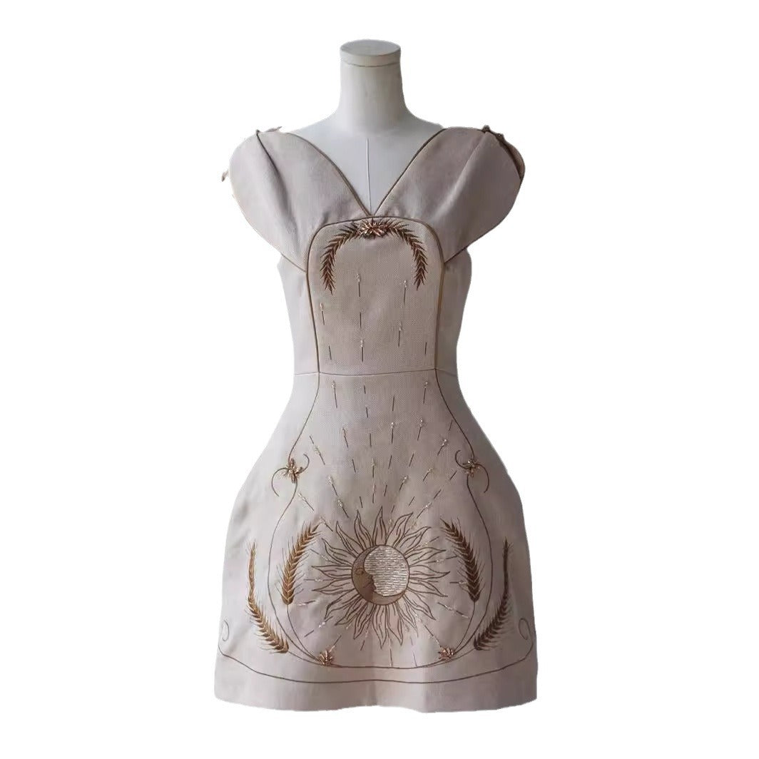 Moda Embroidered Temperament Mini Dress.