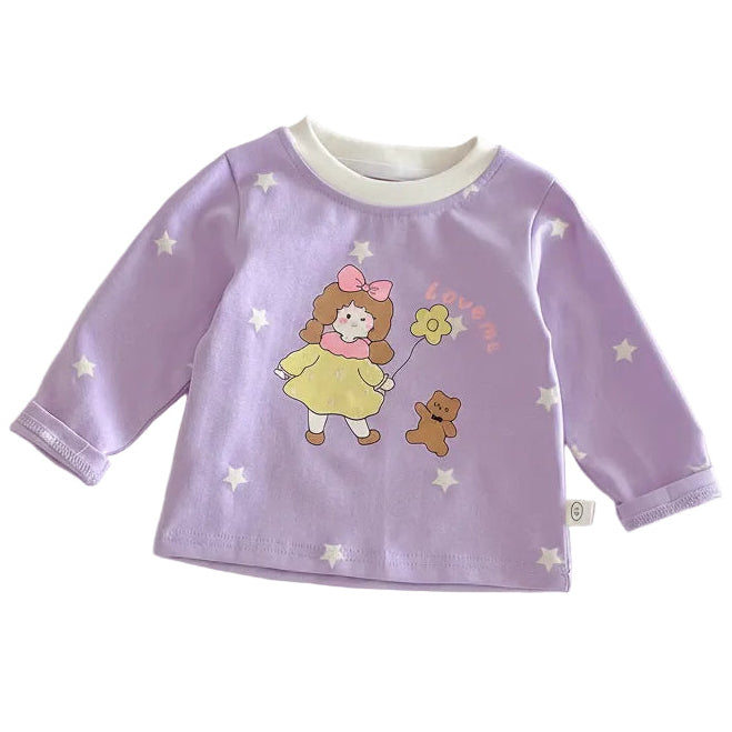 Girls' Cartoon Print Long Sleeves T-shirt 5-Piece Set