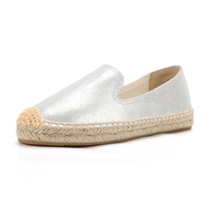 TONIVIS Women's Slip-On Cowhide Leather Espadrille Flats
