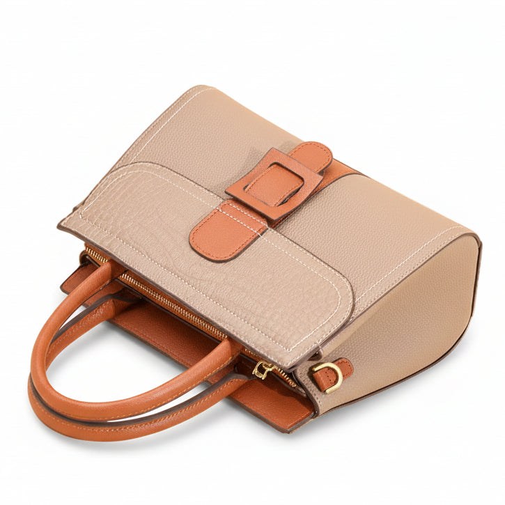 Textured Linear Buckle Satchel Crossbody / Handbag