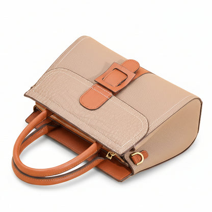 Textured Linear Buckle Satchel Crossbody / Handbag