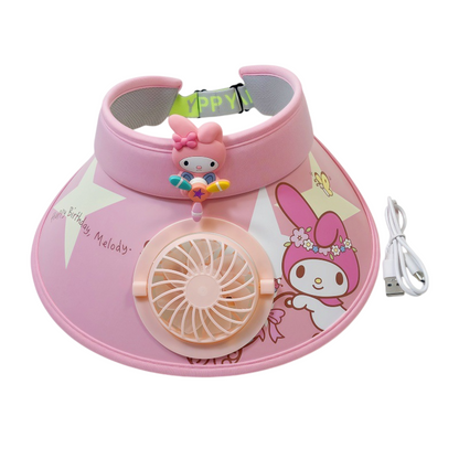 Kids Sanrio Large Brim Sun Visor with Built-In Fan