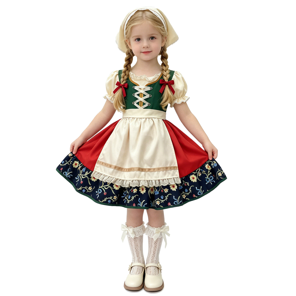 Girls Traditional Bavarian Dirndl Dress - Kids Oktoberfest & Storybook Costume Outfit