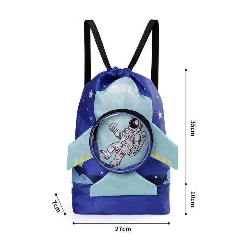 Kids Fun Cartoon Large Capacity Waterproof Beach Backpack with Footwear Compartment