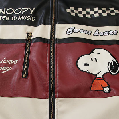 Snoopy "Sweetheart" PU Leather Racing Jacket
