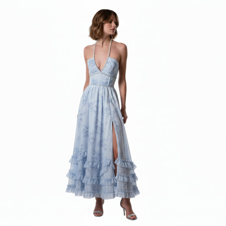 Roseate Gem Sexy Backless Maxi Dress.