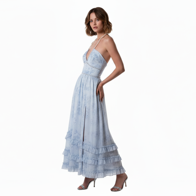 Roseate Gem Sexy Backless Maxi Dress