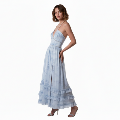 Roseate Gem Sexy Backless Maxi Dress