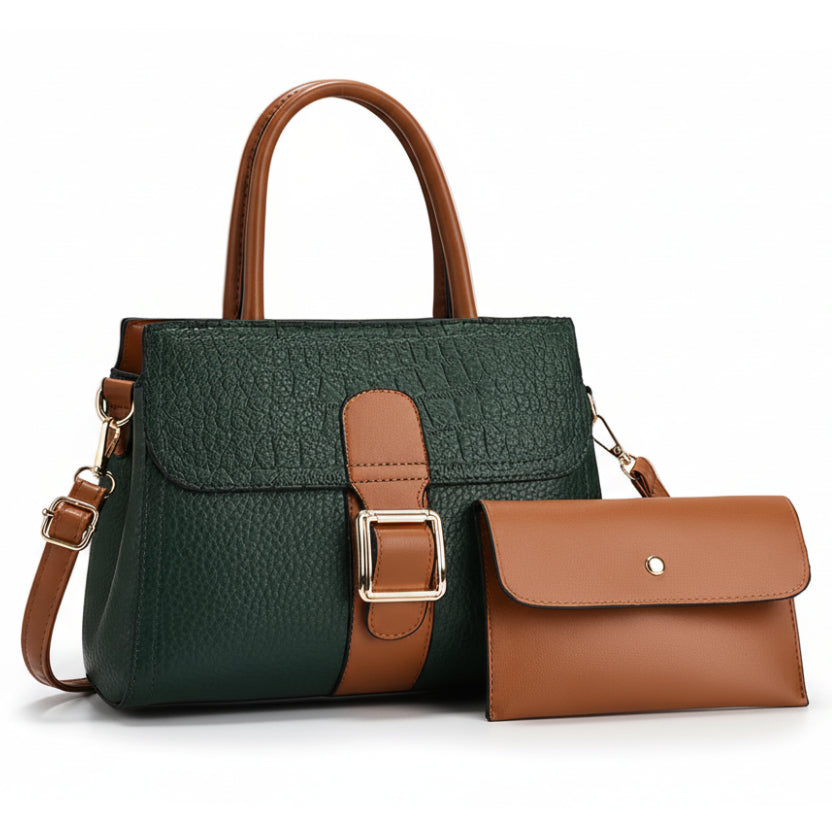 Linear Buckle Satchel Crossbody Bag / Handbag with Pouch