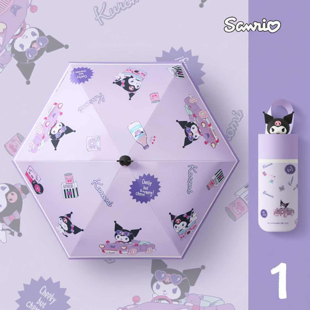 Kuromi  3D Doll Head Manual Folding Umbrella