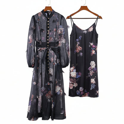 Fleura Embroidered Long Lantern Dress